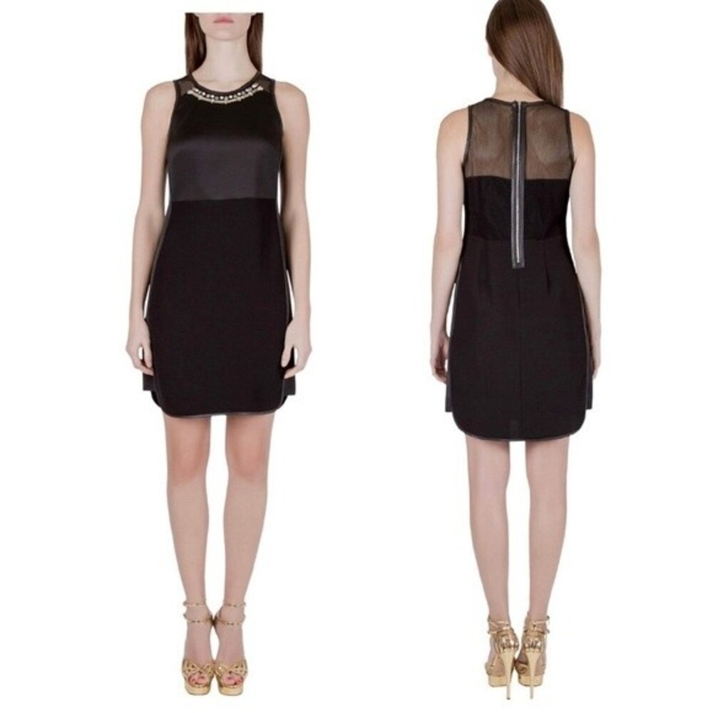 Rebecca Taylor Black Neoprene and Mesh Embellished Neckline Dress 12
